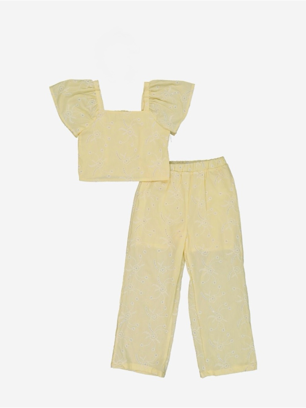 btween Size 8 Light Yellow Eyelet Straight-Leg Pants Set